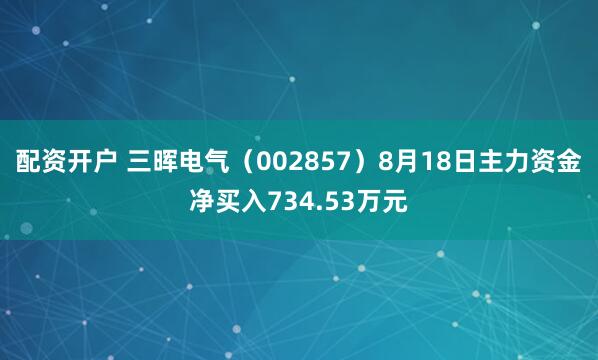 配资开户 三晖电气（002857）8月18日主力资金净买入734.53万元